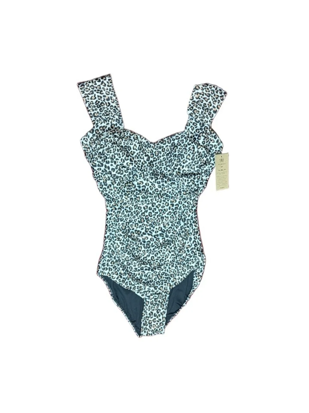 Albion Fit Savannah Ruched Swimsuit Leopard Print Wide Strap Size Medium